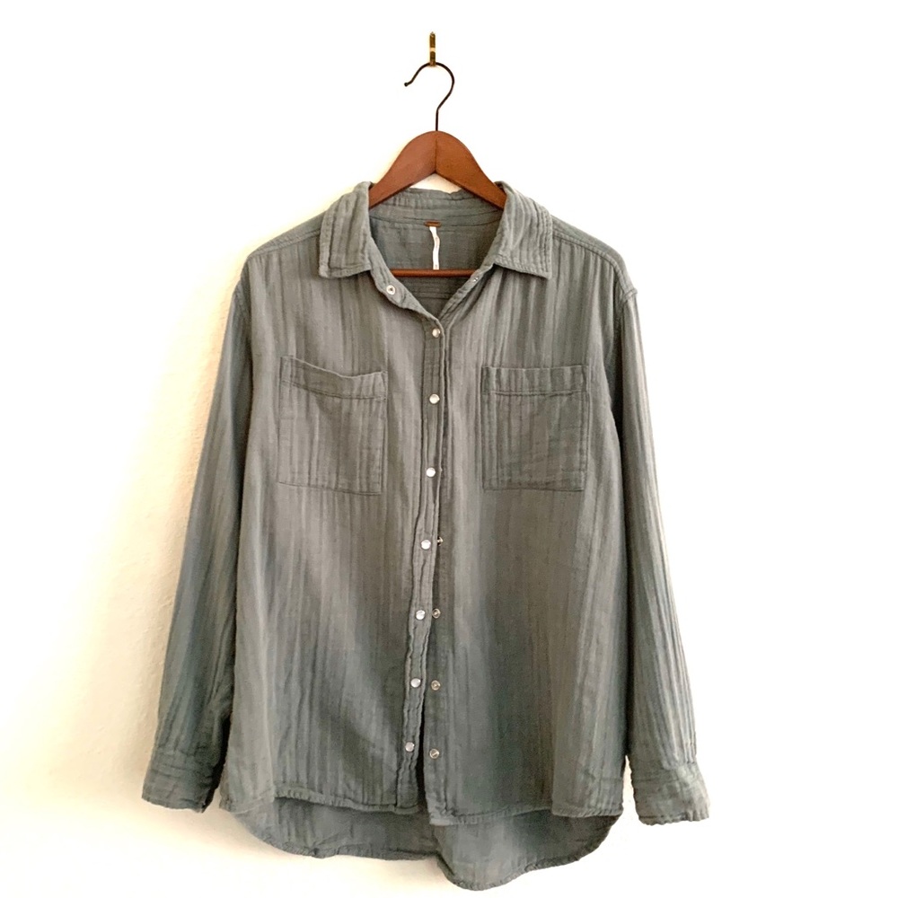 Free People Long Sleeve Button Down Gauze Shirt